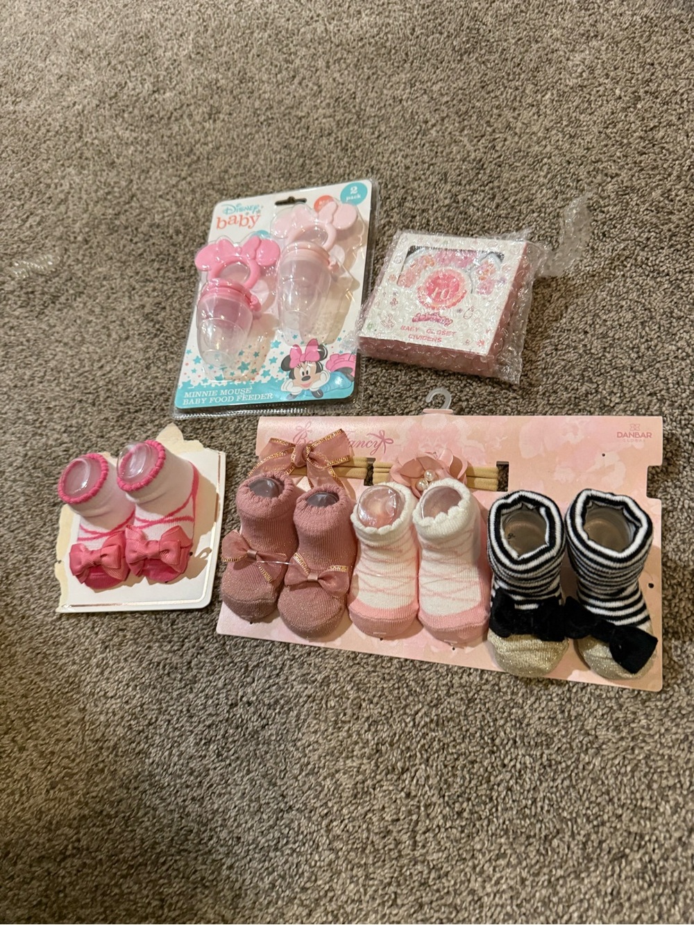 Disney Pink Minnie Baby Feeding Set with Assorted Pink, White & Black Socks